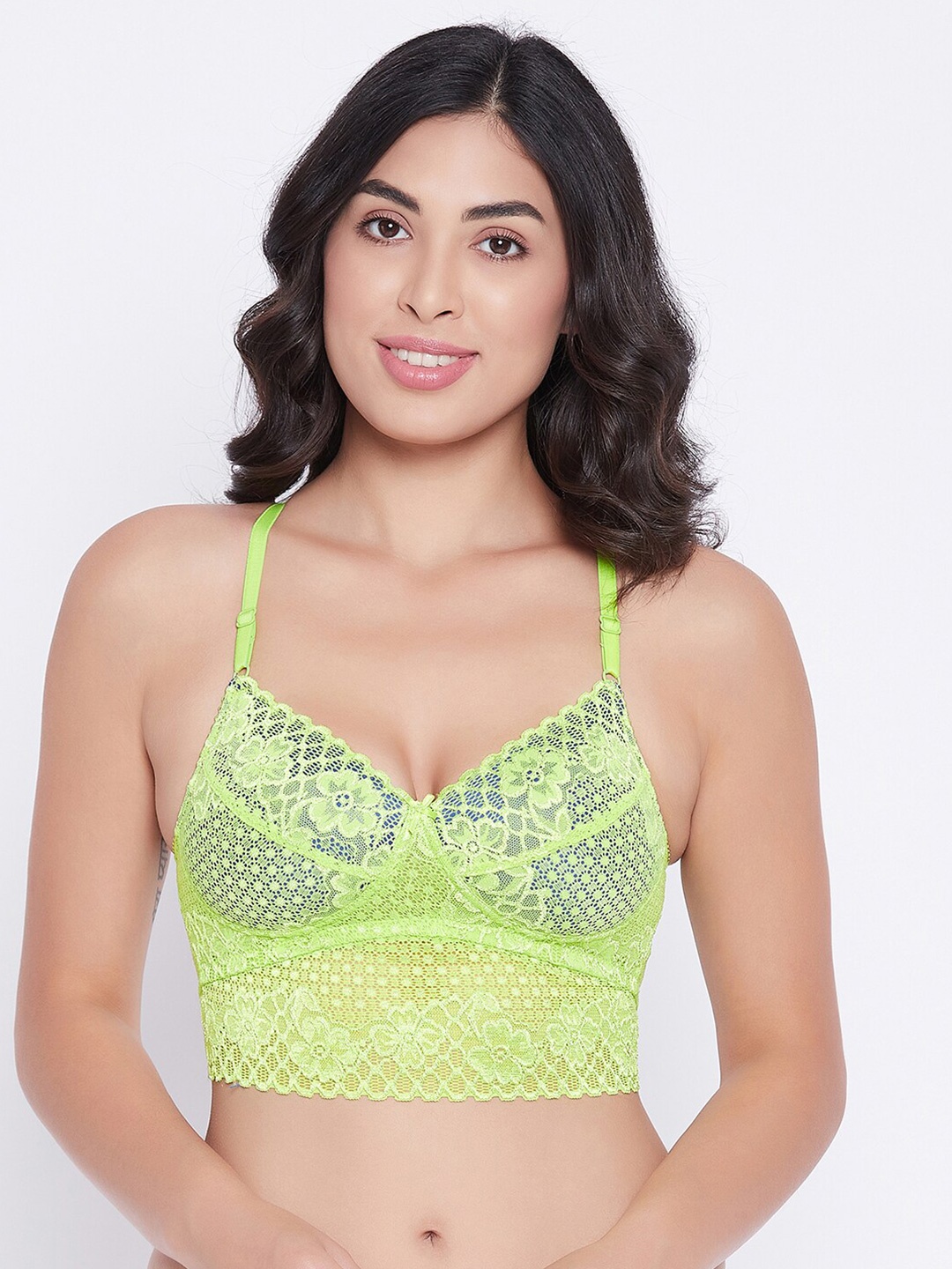 

Clovia Woman Green Floral Lightly Padded Non-Wired Full Cup Racerback Bralette Bra