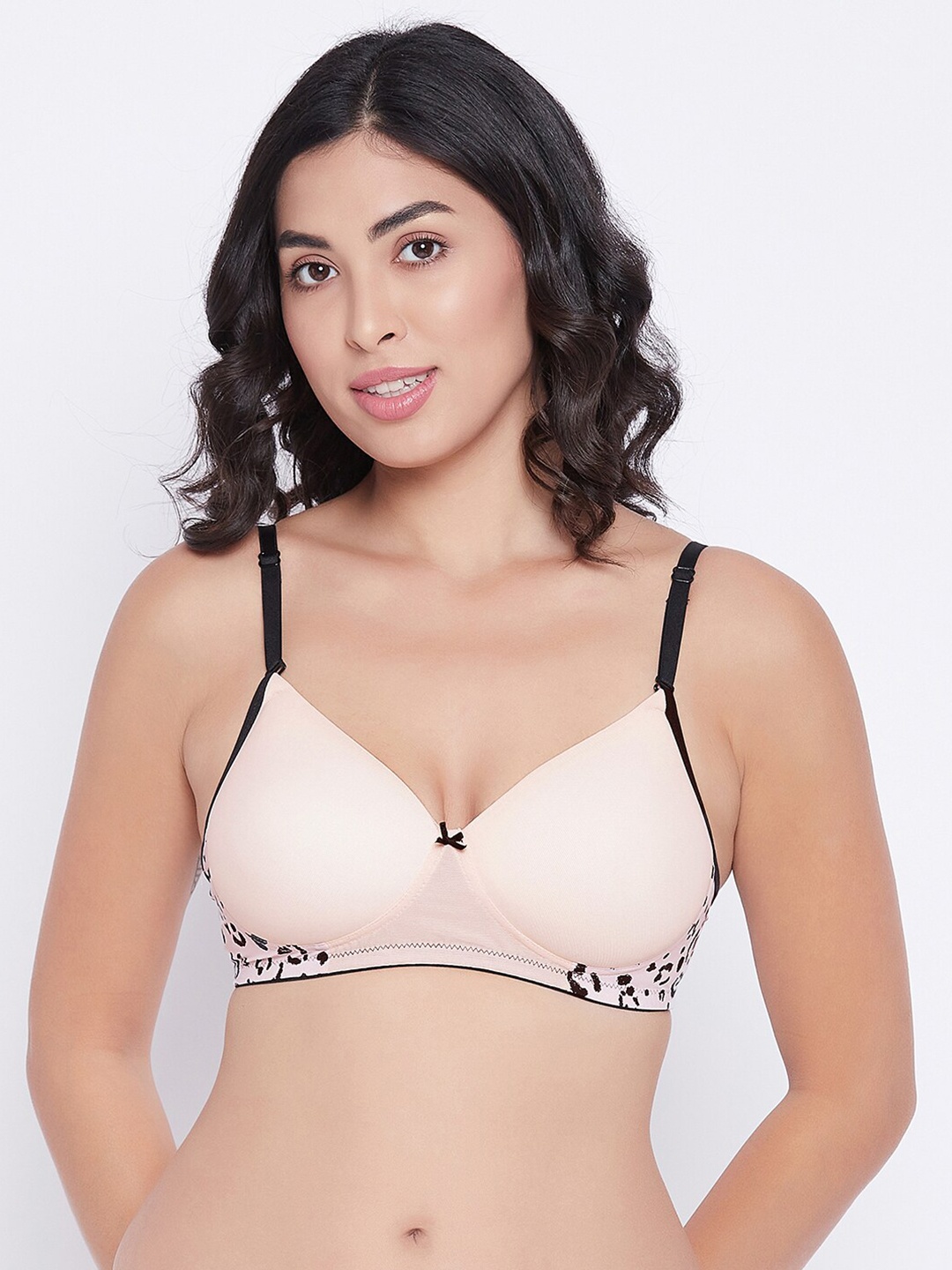 

Clovia Pink & Black Animal Bra Underwired Lightly Padded