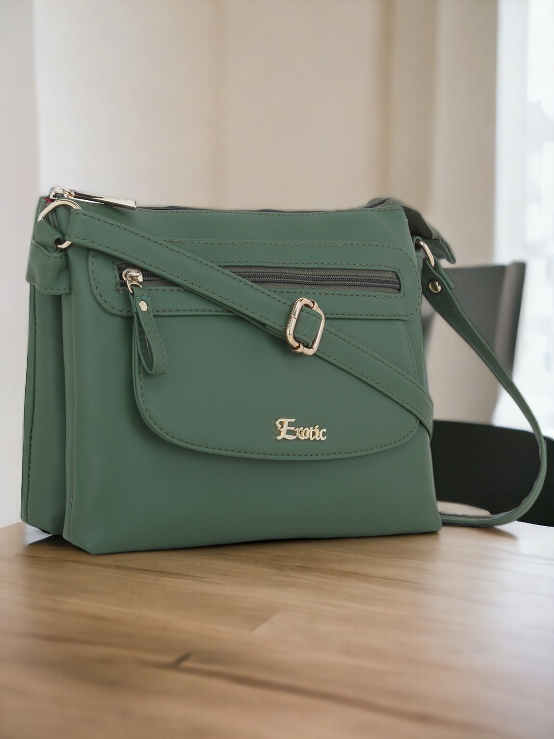 

Exotic Green PU Structured Sling Bag