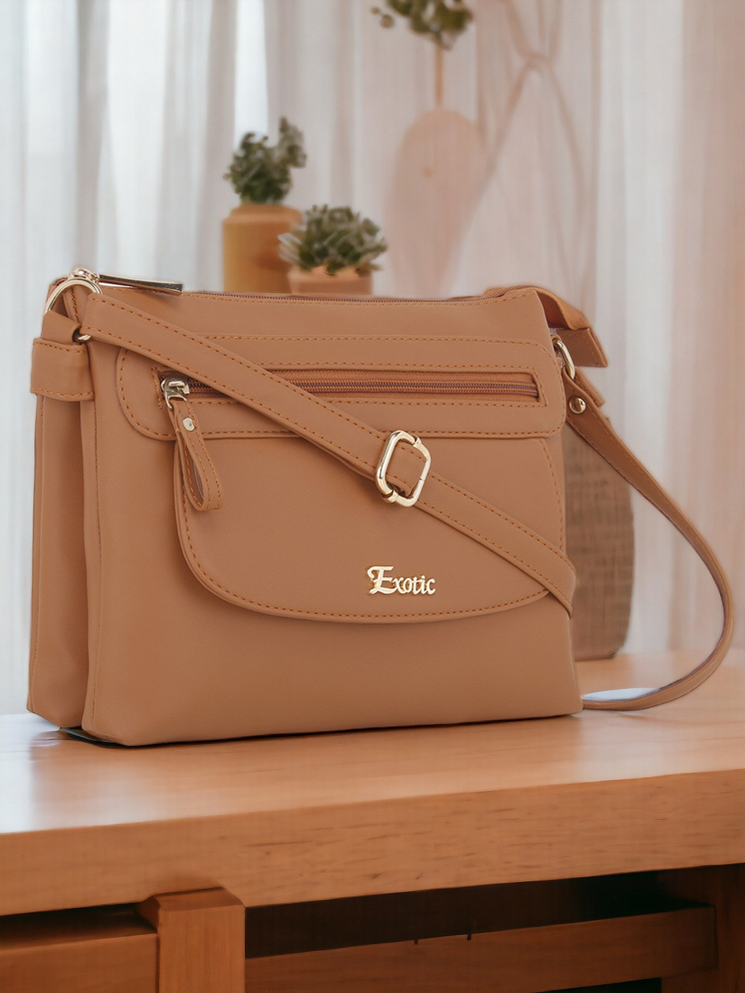

Exotic Brown PU Structured Sling Bag