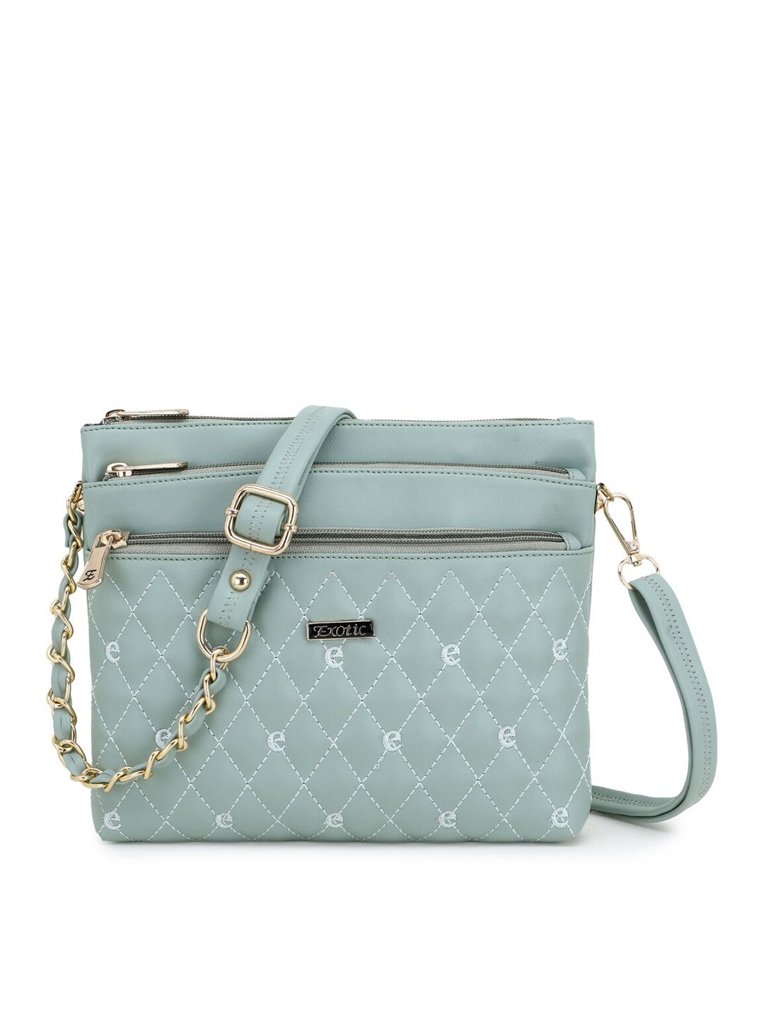 

Exotic Green Textured PU Structured Sling Bag with Quilted Detail