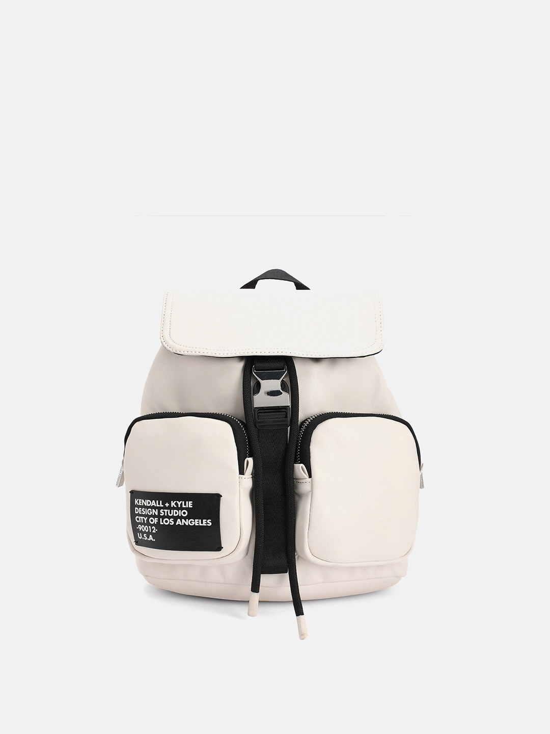 

KENDALL & KYLIE Women White & Black Typography Backpack