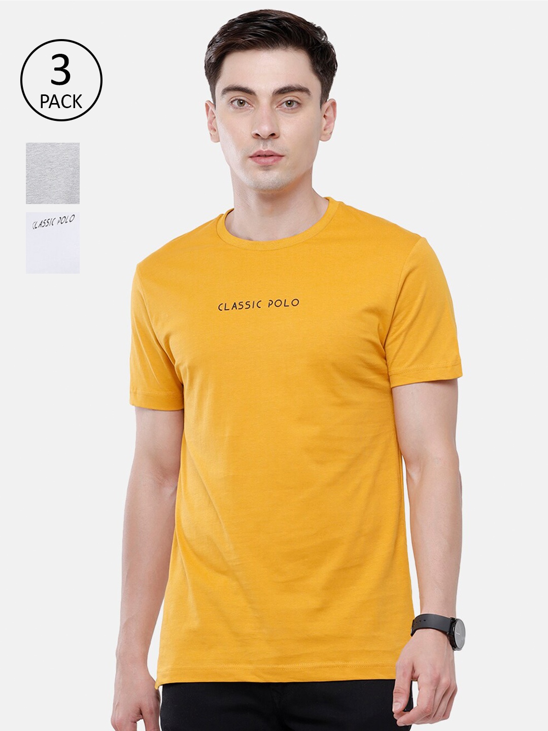 

Classic Polo Men Pack of 3 Slim Fit T-shirt, Multi