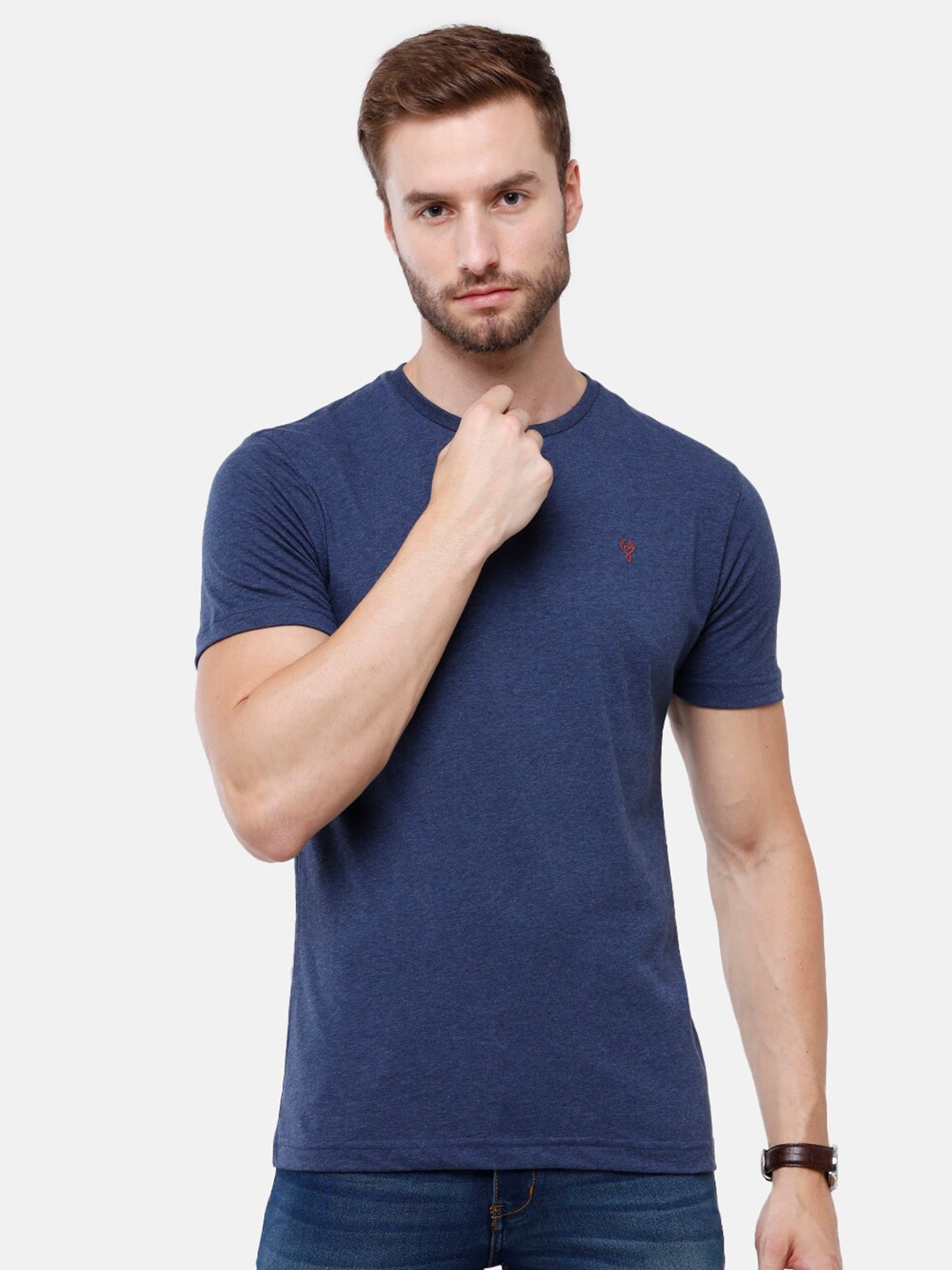 

Classic Polo Men Blue & twilight blue Henley Neck Pure Cotton Applique Slim Fit T-shirt