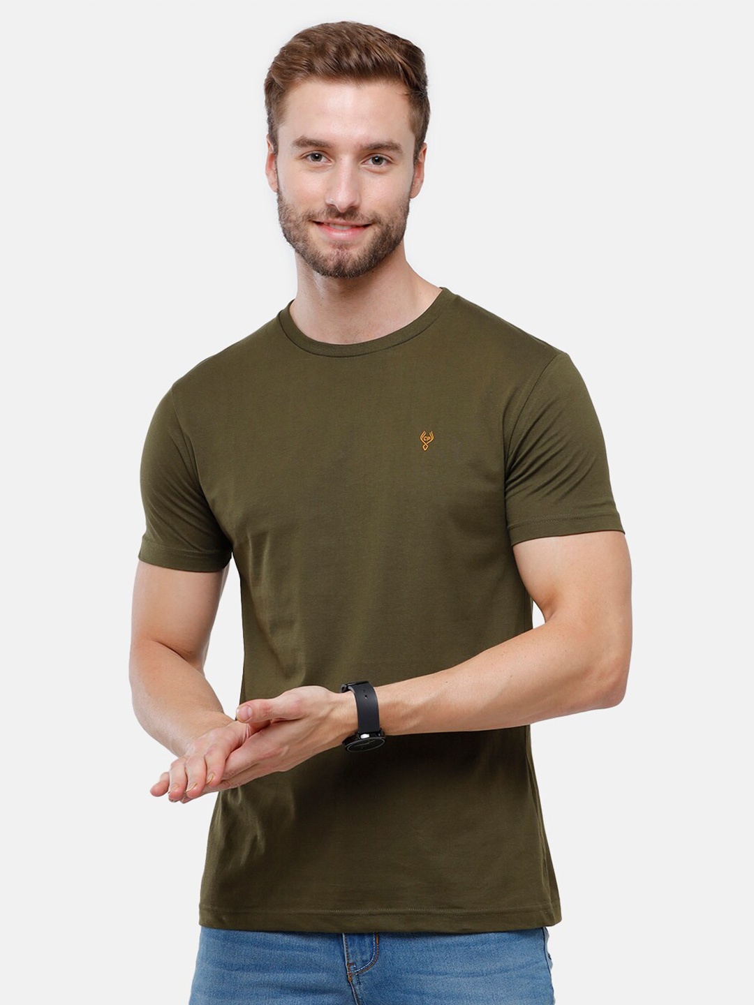 

Classic Polo Men Olive Green & army green Applique Slim Fit T-shirt