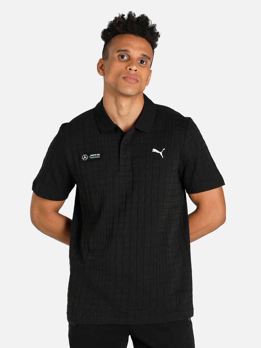 

PUMA Men Mercedes F1 Jacquard Regular Fit Polo Collar T-shirt, Black