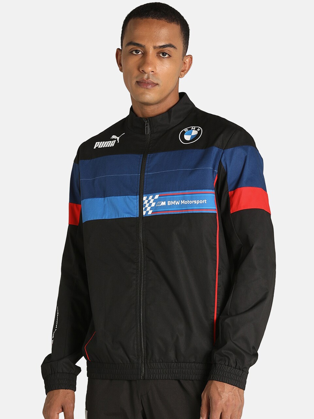 

PUMA Motorsport Men Black dark jungle green Colourblocked BMW Motorsports Jacket with Patchwork