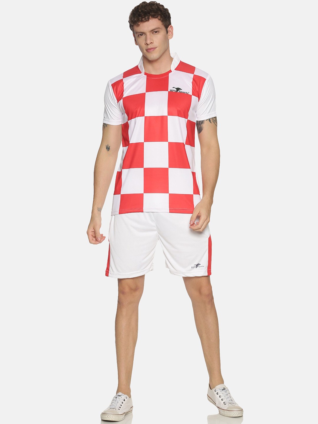

HPS Sports Men Red & White Checked Football Tracksuit