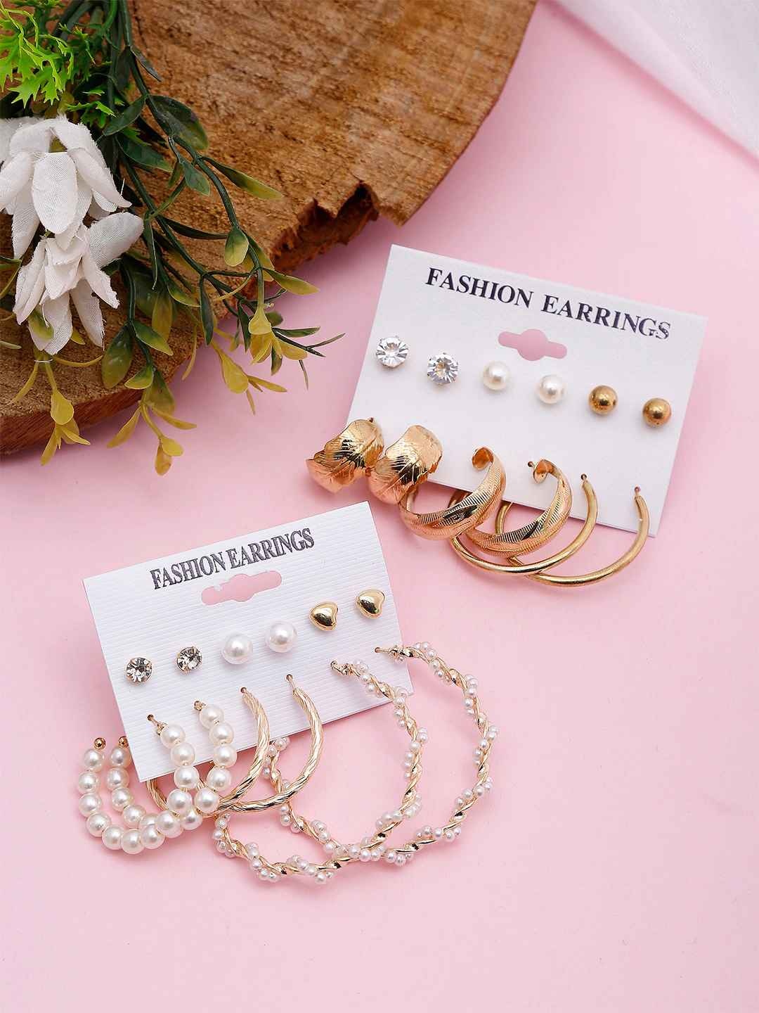 

Jewels Galaxy Set of 12 Gold-Plated Hoop & Studs Earrings