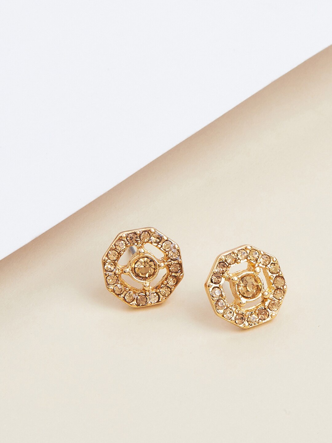 

Lilly & sparkle Gold-Toned Circular Stone Studded Studs Earrings