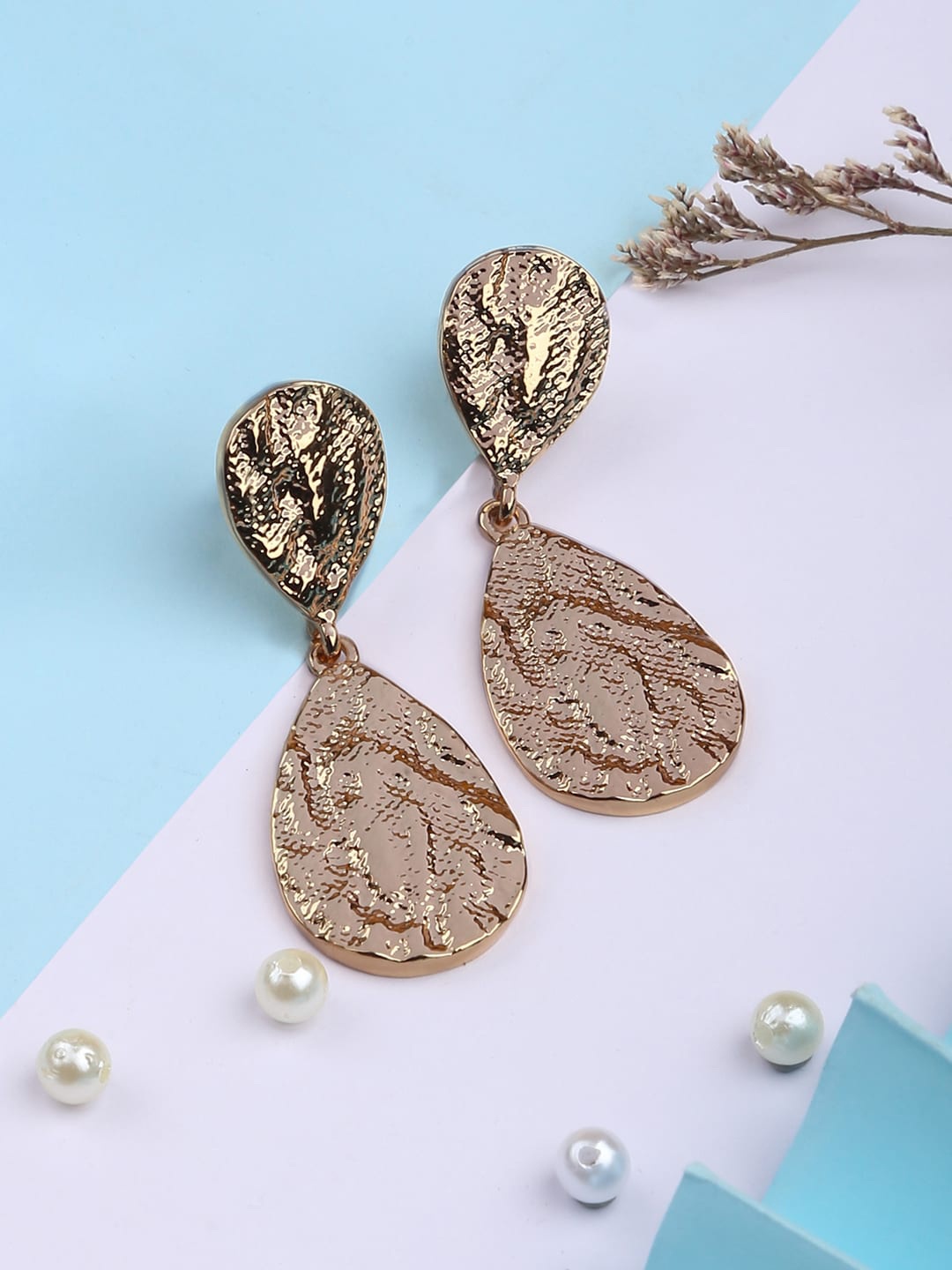 

Lilly & sparkle Gold-Toned Teardrop Shaped Drop Earrings