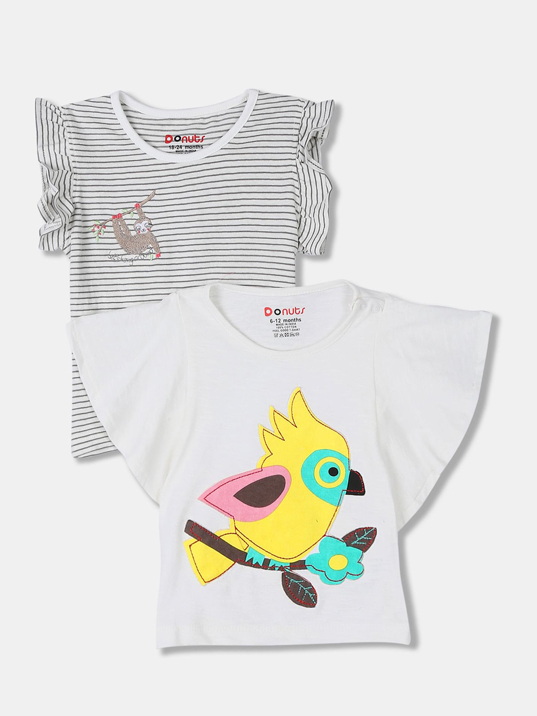 

Donuts Girls Pack of 2 White Round Neck Tops