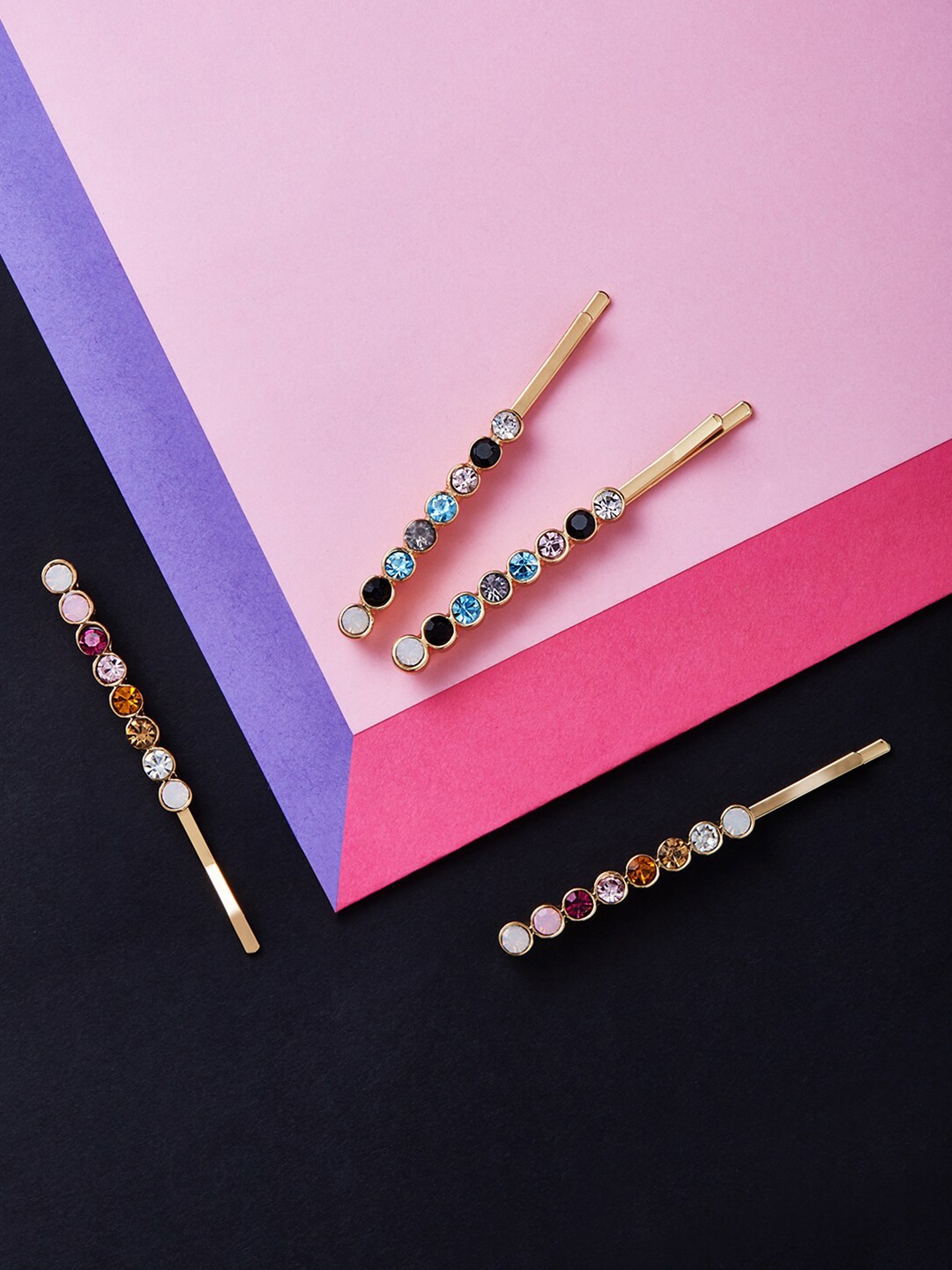 

Lilly & sparkle Women Gold-Toned & Blue Set of 4 Embellished Bobby Pins