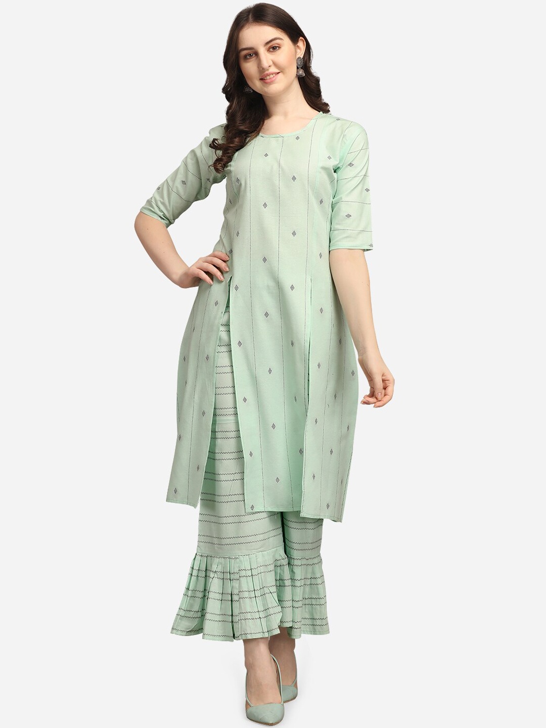 

KALINI Women Green Printed Kurta with Palazzos