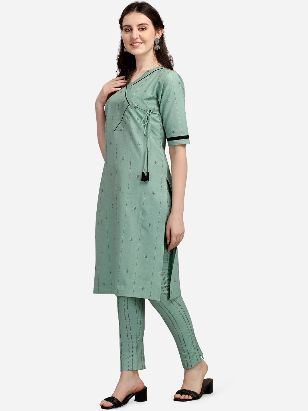 

KALINI Women Green Angrakha Kurti with Trousers