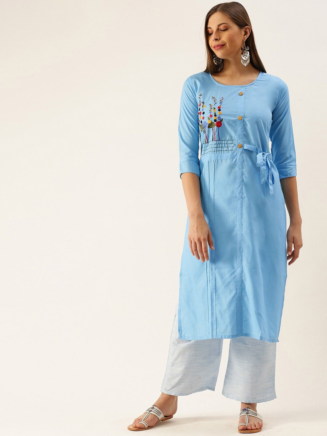 

KALINI Women Blue Floral Embroidered Thread Work Kurta with Palazzos