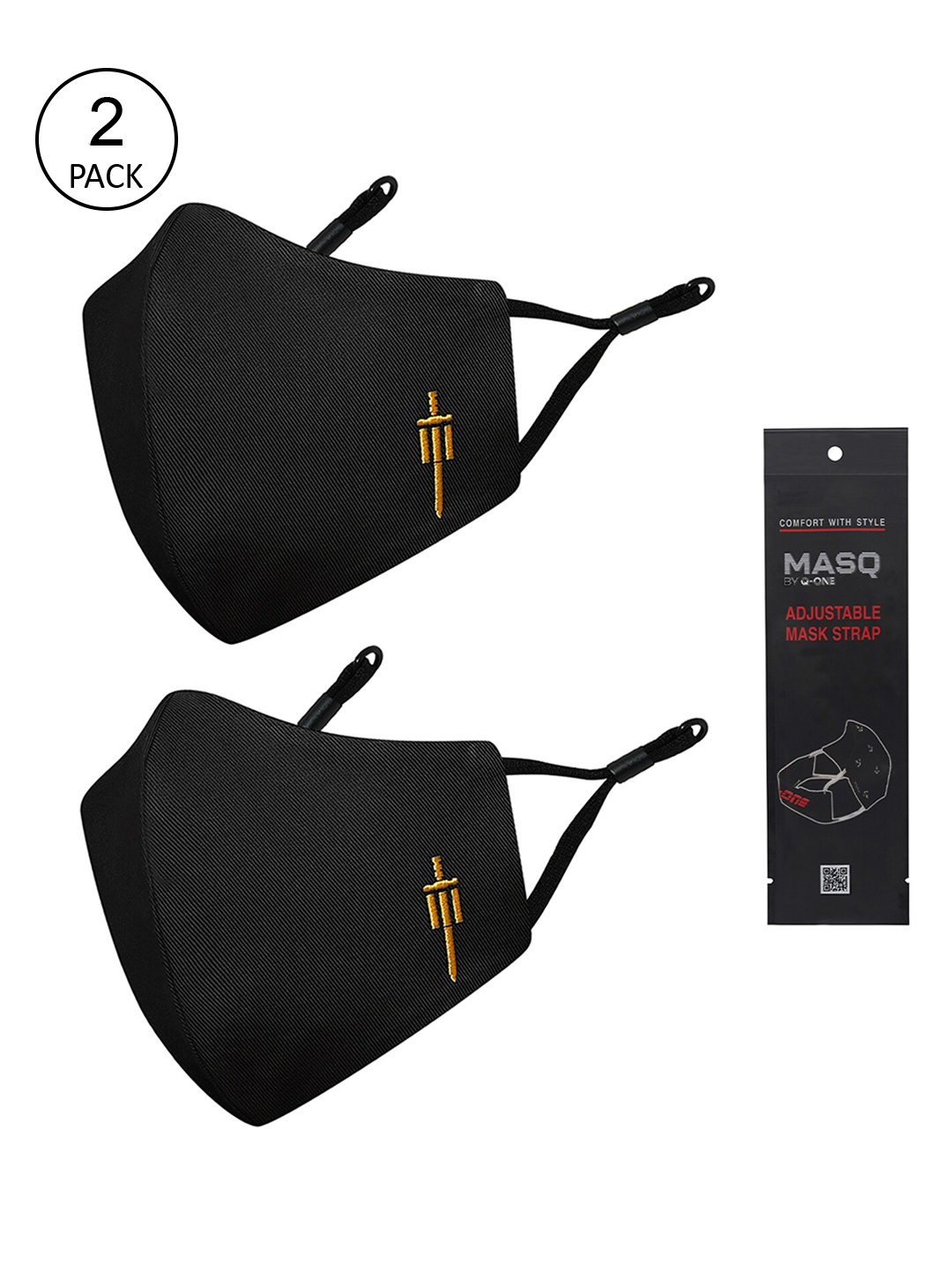 

MASQ Men Pack Of 2 4-Ply Reusable Anti-Pollution Pure Cotton Cloth Masks, Black