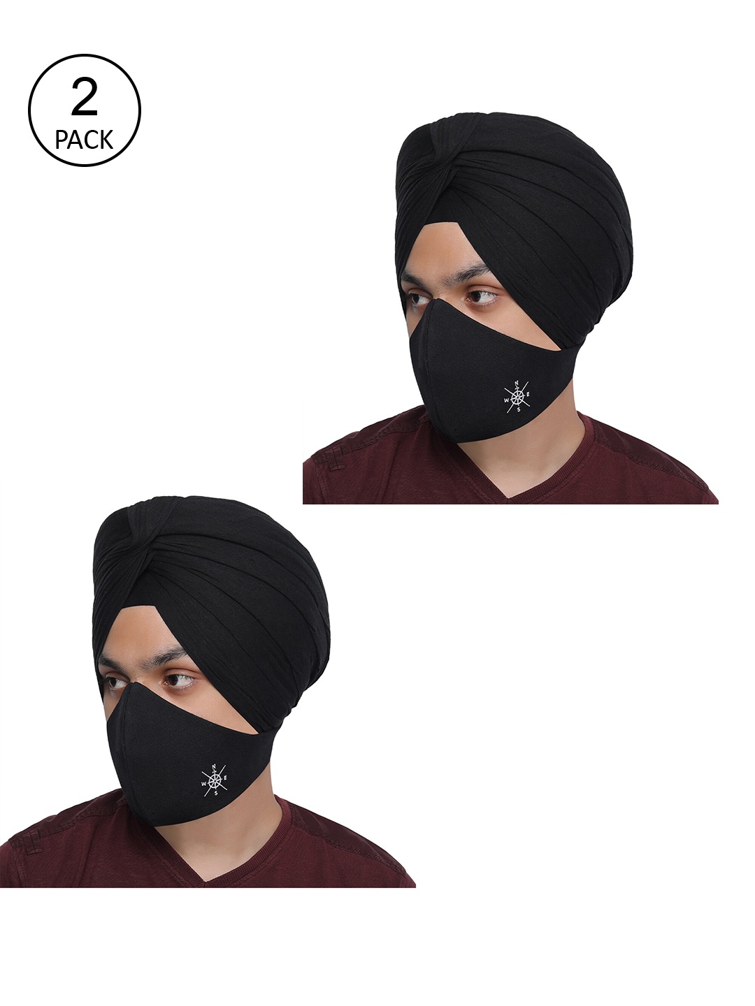 

MASQ Men Pack Of 2 Black 4-Ply Reusable Pure Cotton Cloth Face Masks