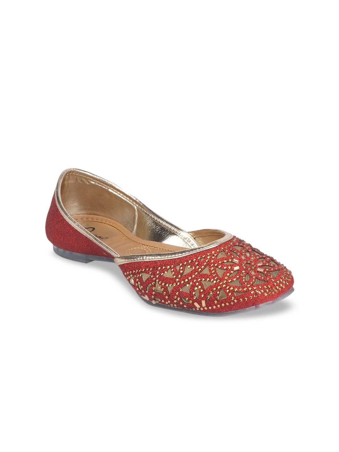 

The Desi Dulhan Women Red & Gold-Toned Embellished Ethnic Mojaris Flats