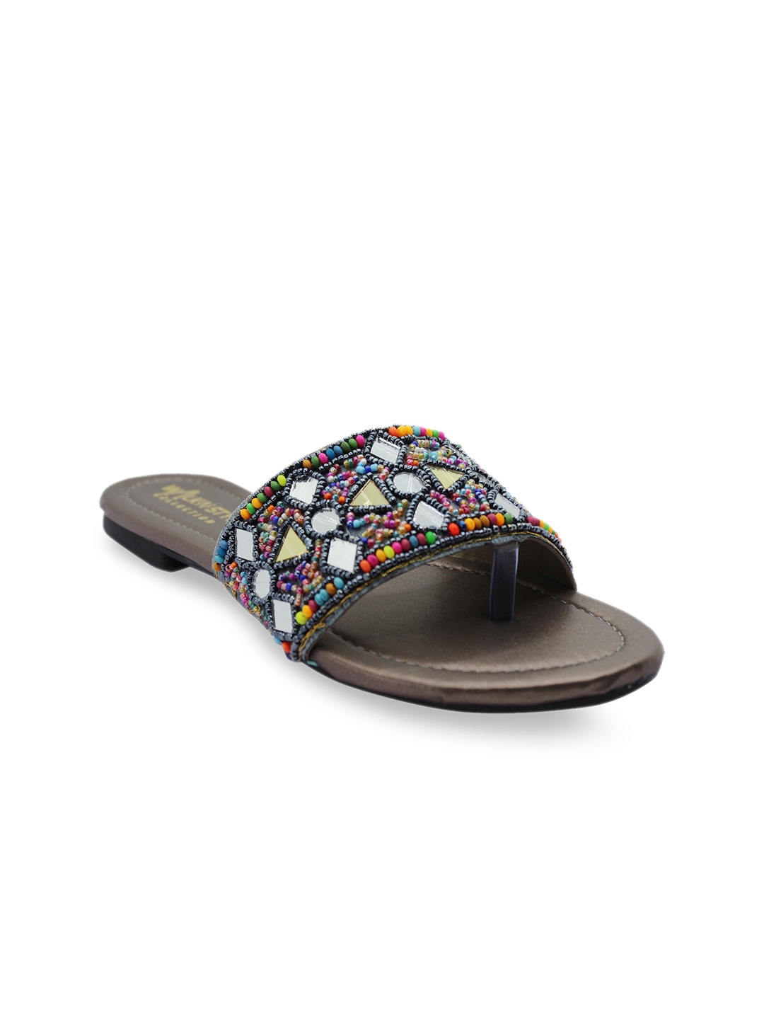 

WALK N STYLE COLLECTION Women Grey Embellished Ethnic Open Toe Flats