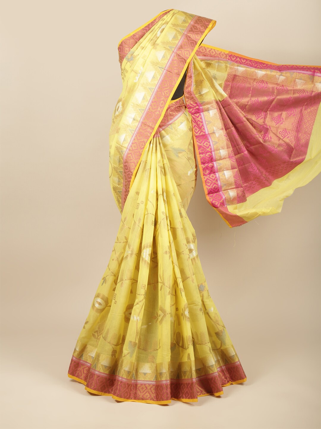 

Pothys Women Yellow Woven Design Cotton Saree