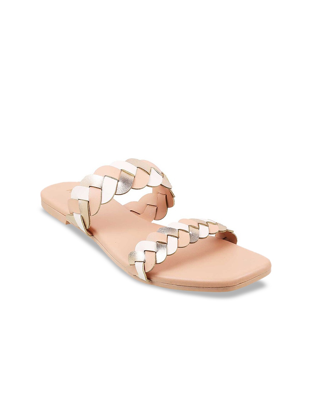 

Mochi Women Peach-Coloured Textured Open Toe Flats