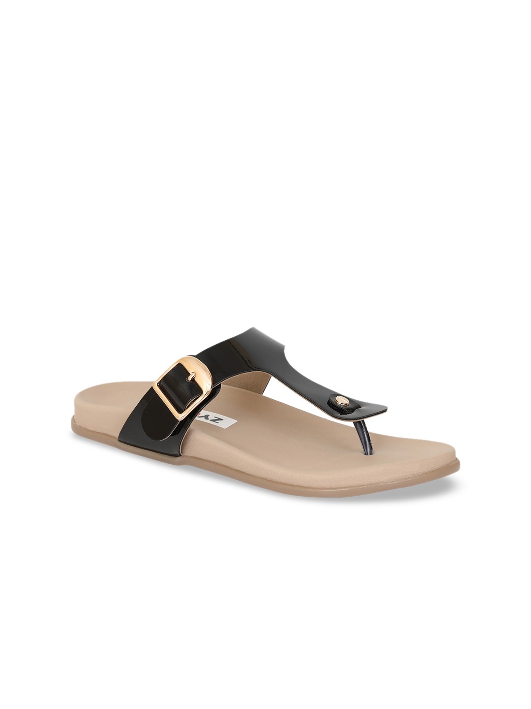 

Zyla Women Black Open Toe Flats with Buckles