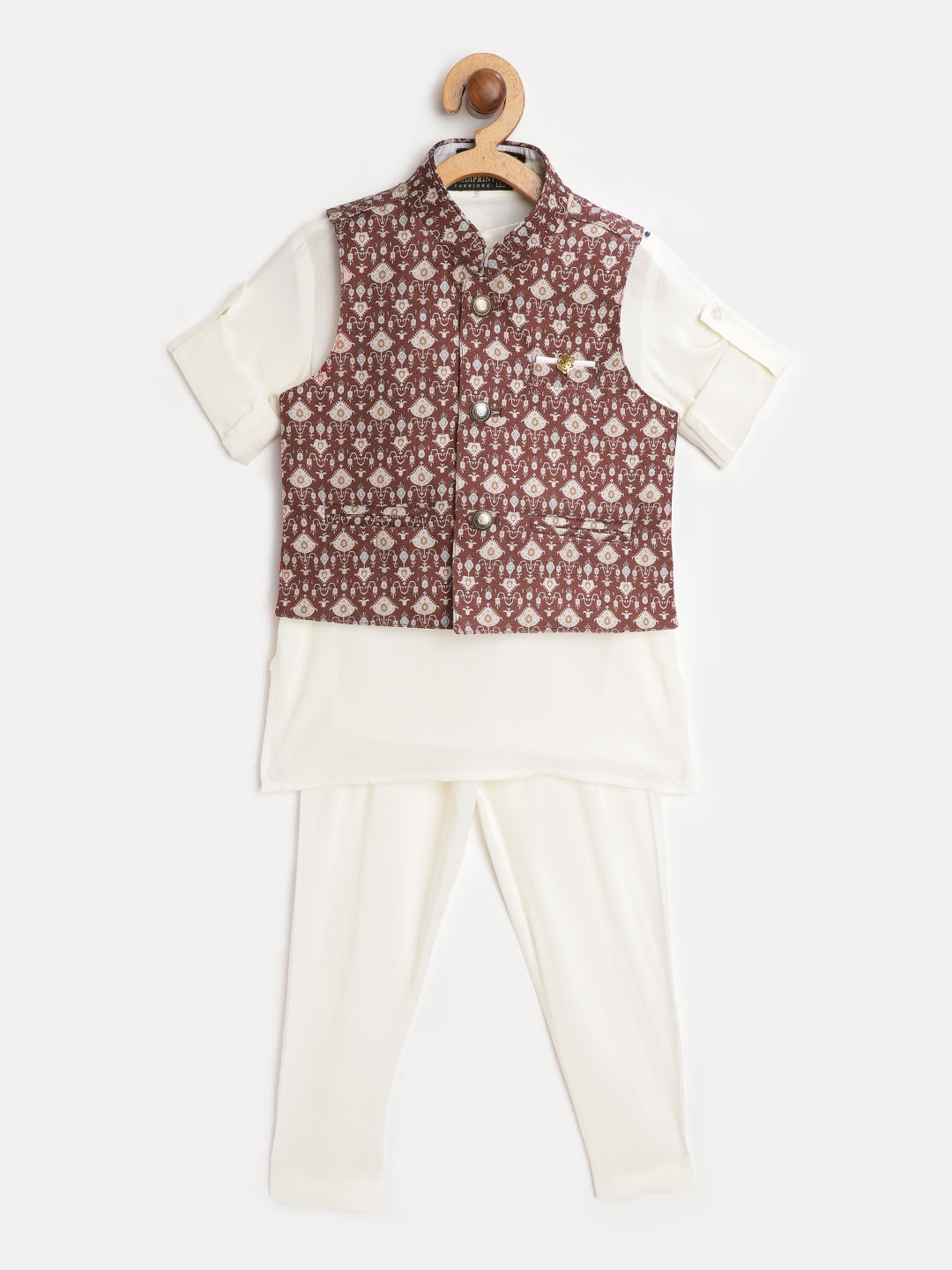 

Readiprint Fashions Boys Off White Ethnic Motifs Kurta & Pyjamas With Nehru Jacket