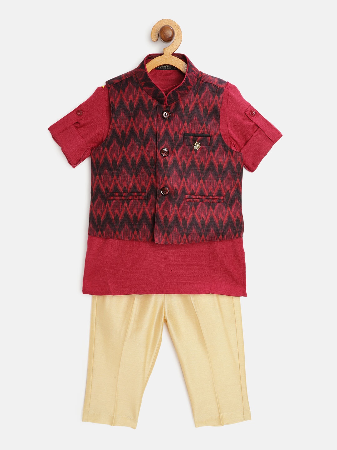 

Readiprint Fashions Boys Burgundy Kurta & Pyjamas With Nehru Jacket
