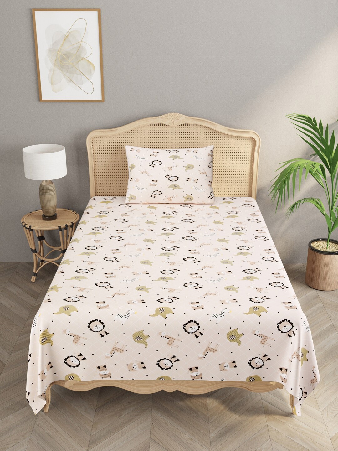 

Gulaab Jaipur Cream-Coloured & Black Graphic 210 TC Single Bedsheet with 1 Pillow Covers