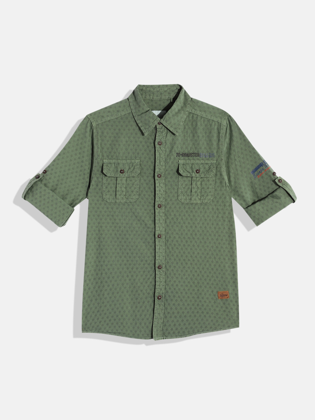 

UTH by Roadster Boys Green Self Design Pure Cotton Casual Shirt