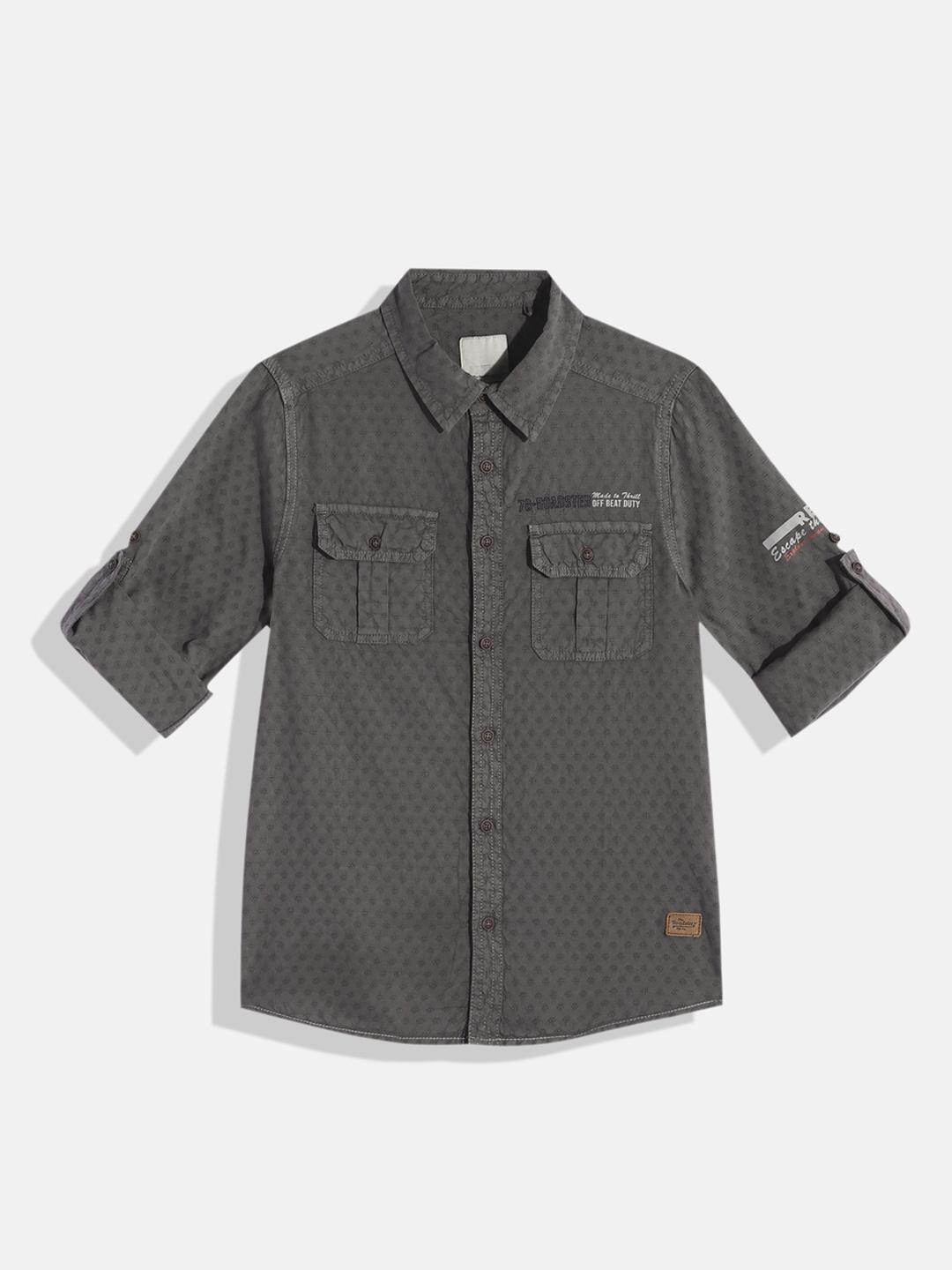 

UTH by Roadster Boys Grey Self Design Pure Cotton Casual Shirt