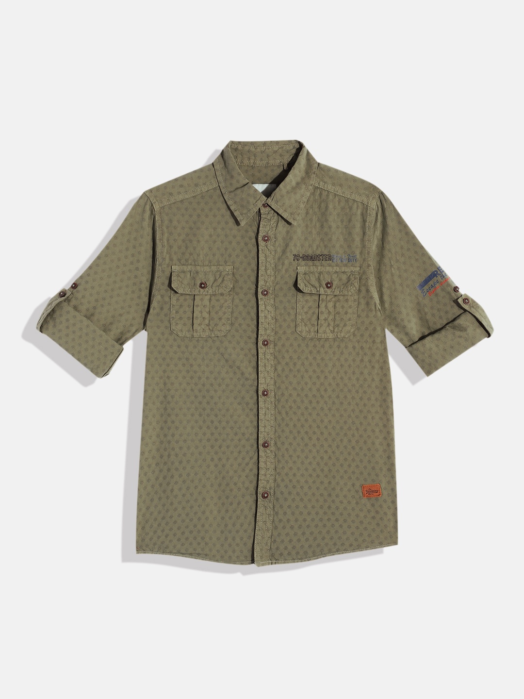 

UTH by Roadster Boys Self Design Pure Cotton Casual Shirt, Olive