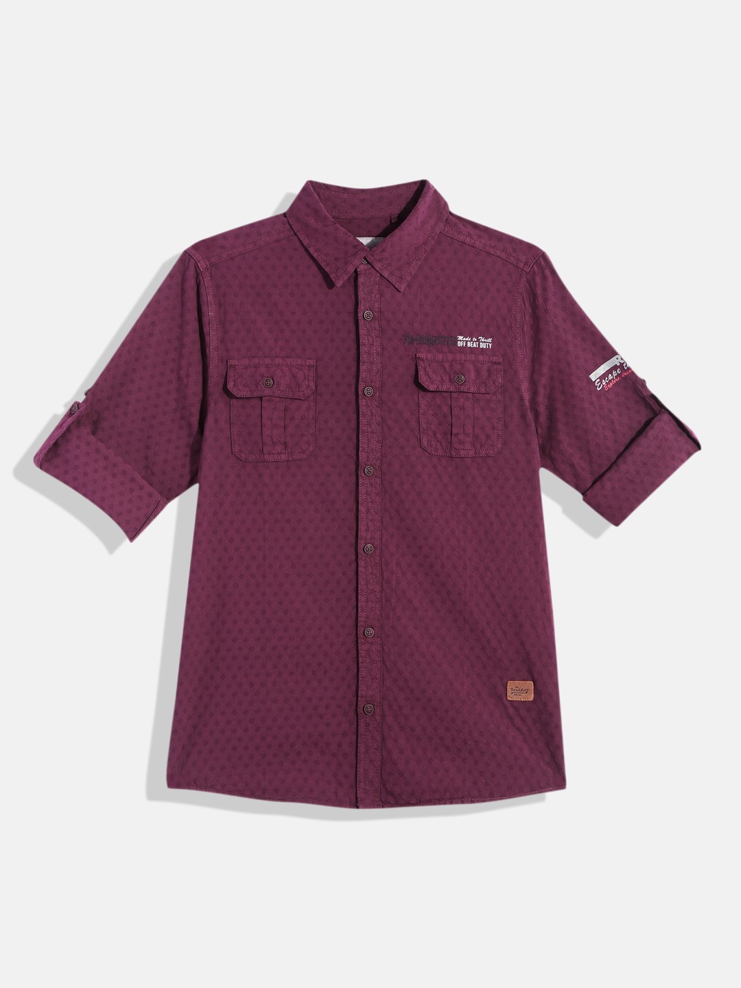 

UTH by Roadster Boys Self Design Pure Cotton Casual Shirt, Purple