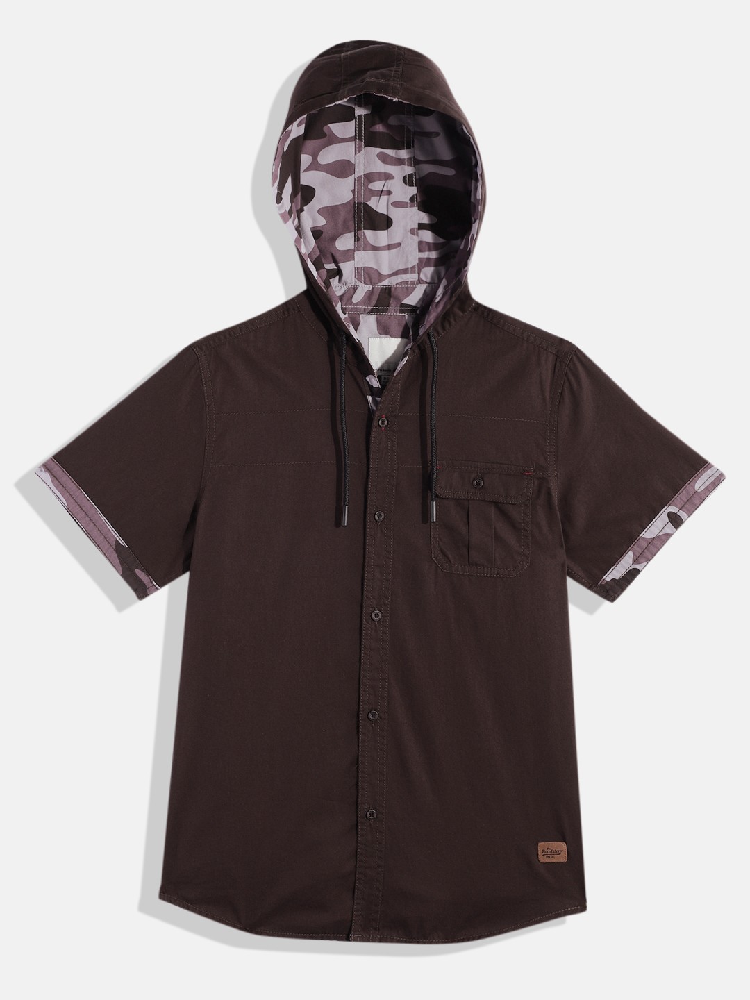 

UTH by Roadster Teen Boys Brown Solid Pure Cotton Casual Shirt