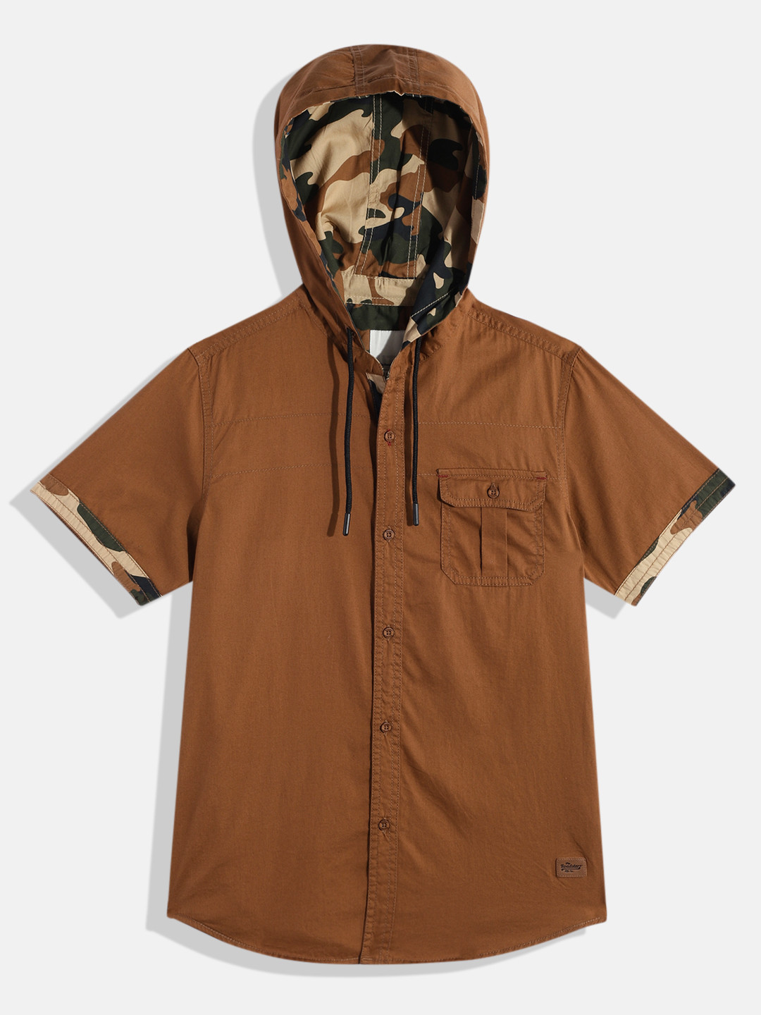 

UTH by Roadster Teen Boys Brown Solid Pure Cotton Casual Shirt