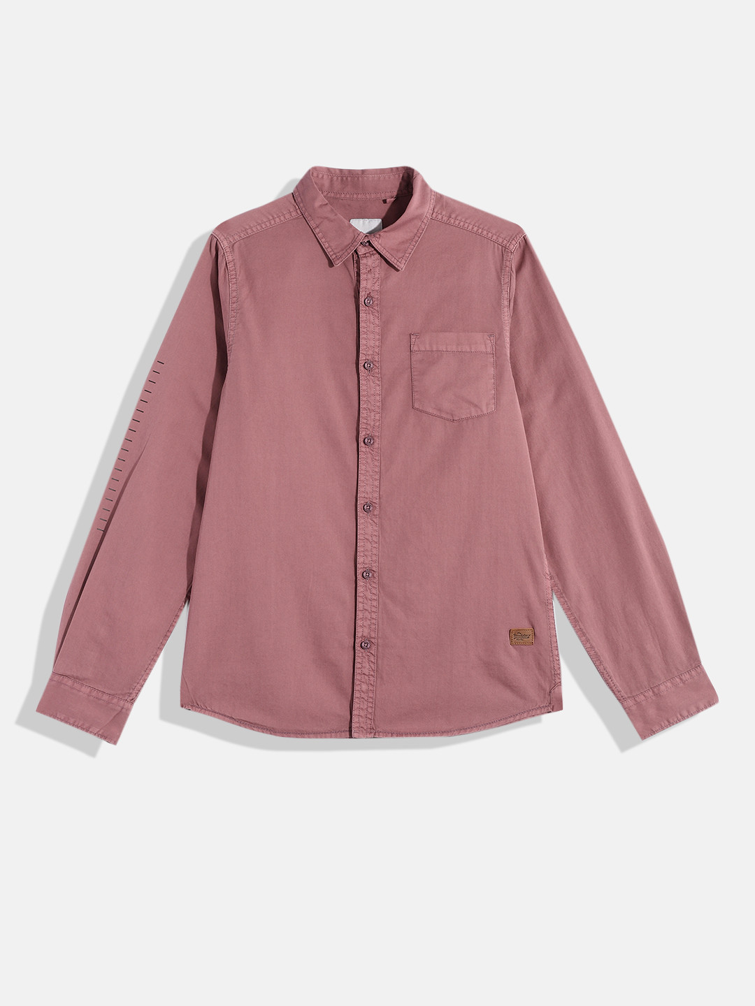 

UTH by Roadster Boys Mauve Pink Regular Fit Solid Opaque Pure Cotton Casual Denim Shirt