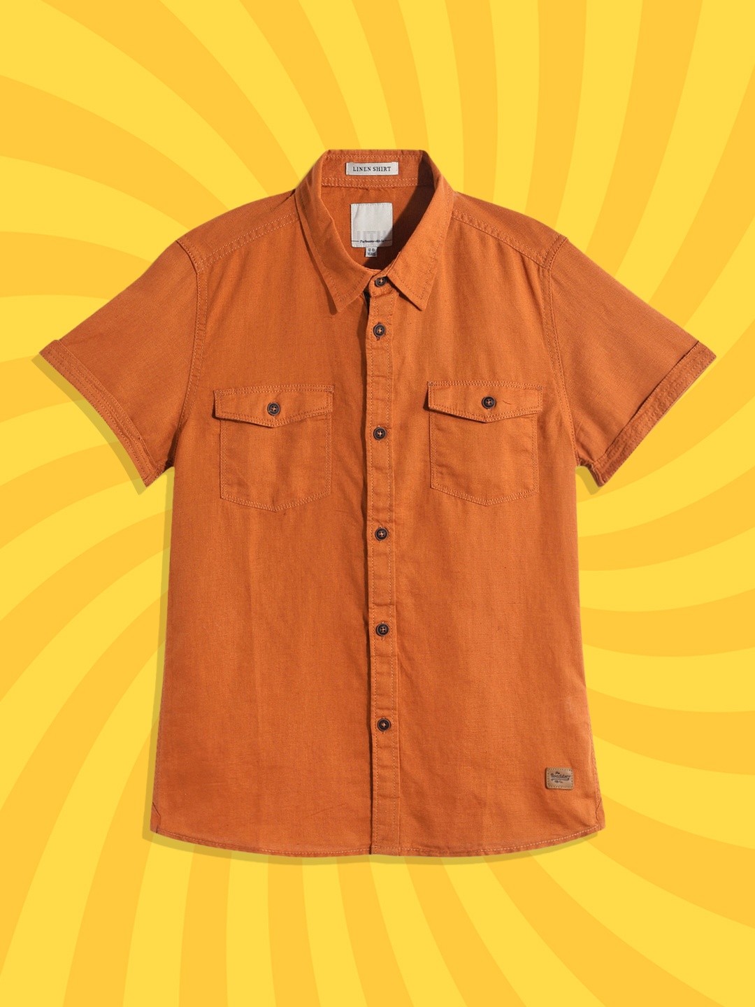 

UTH by Roadster Boys Rust Brown Regular Fit Solid Opaque Linen Cotton Casual Shirt