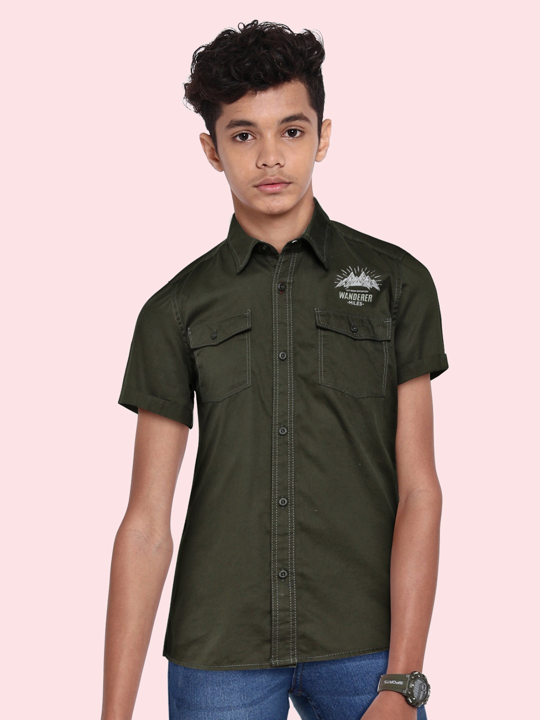 

UTH by Roadster Boys Green Printed Casual Pure Cotton Shirt