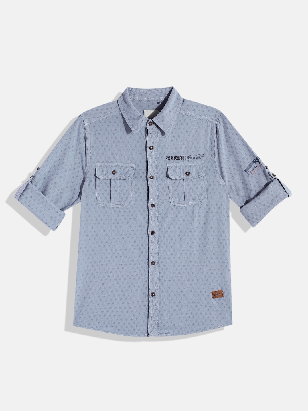 

UTH by Roadster Boys Blue Self Design Pure Cotton Casual Shirt