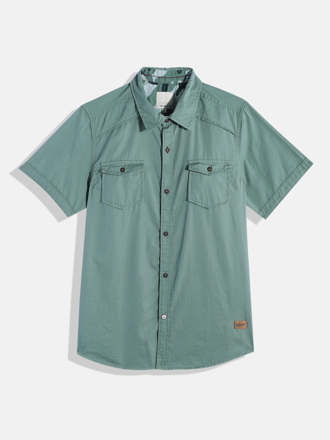 

UTH by Roadster Teen Boys Green Solid Pure Cotton Casual Shirt
