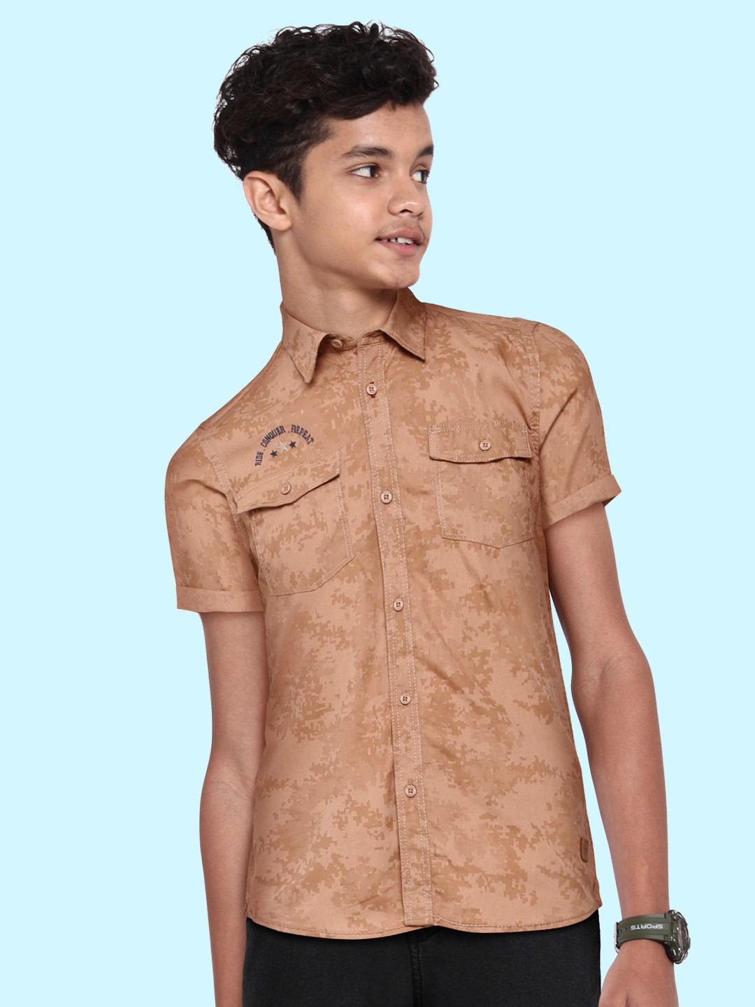 

UTH by Roadster Boys Brown Printed Casual Shirt