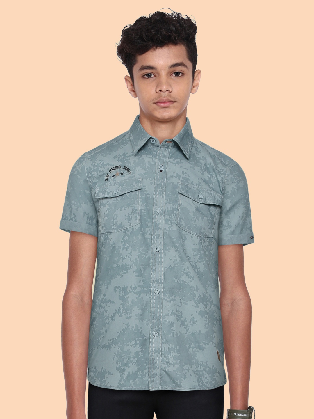 

UTH by Roadster Boys Blue Printed Pure Cotton Casual Shirt