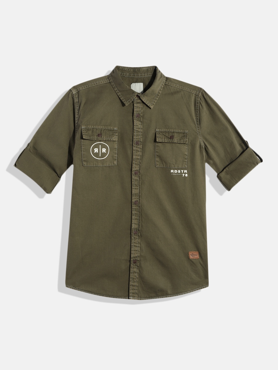 

UTH by Roadster Boys Solid Pure Cotton Casual Shirt, Olive