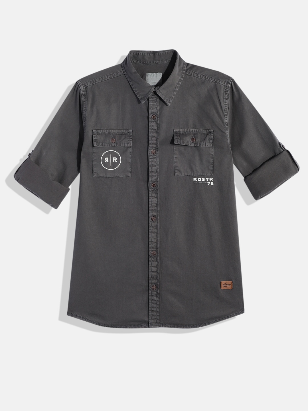 

UTH by Roadster Boys Charcoal Grey Solid Pure Cotton Casual Shirt