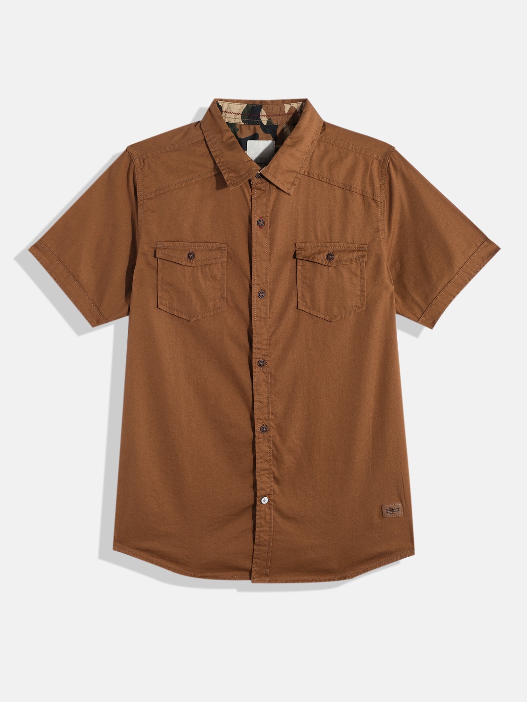 

UTH by Roadster Teen Boys Brown Solid Pure Cotton Casual Shirt