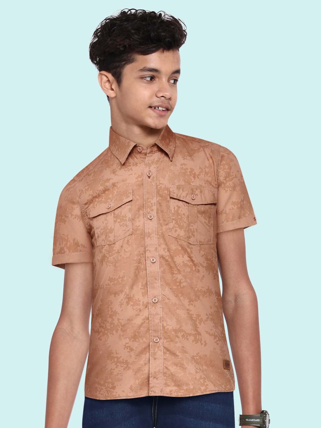 

UTH by Roadster Boys Brown Printed Casual Shirt