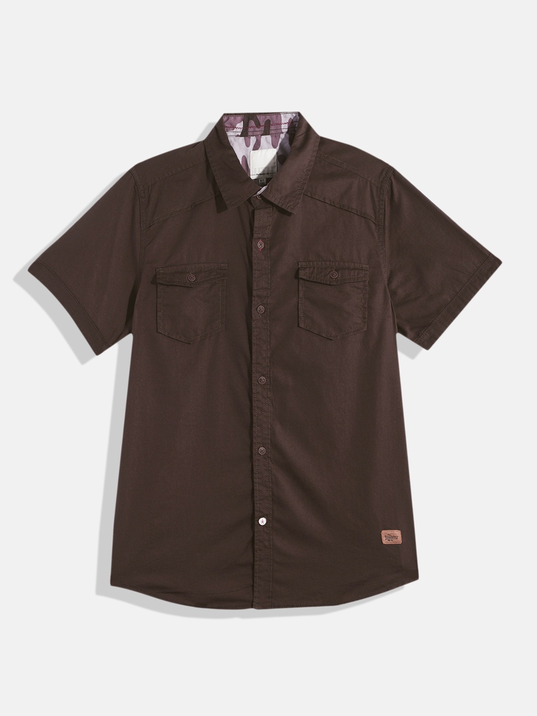 

UTH by Roadster Teen Boys Brown Solid Pure Cotton Casual Shirt