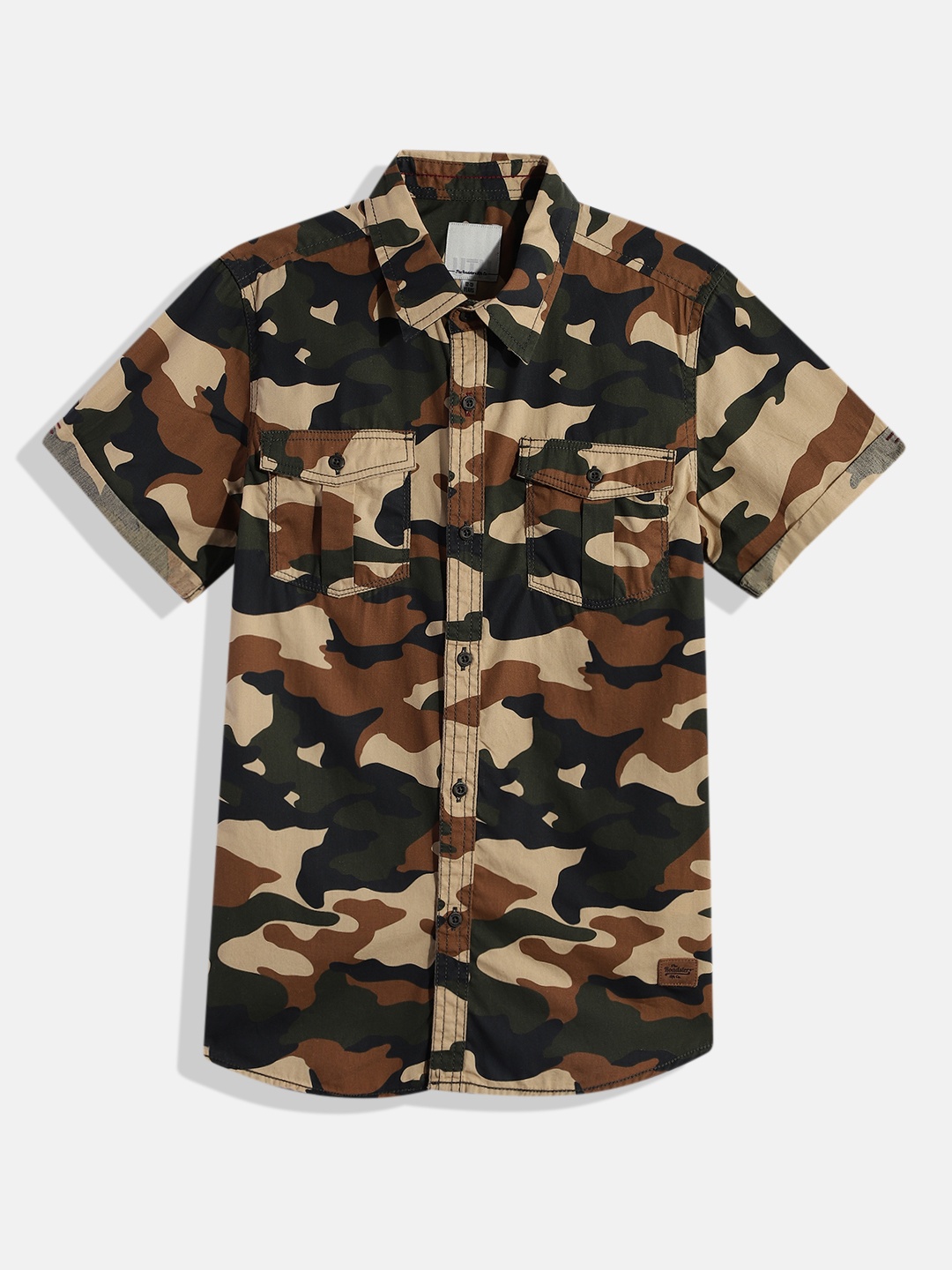 

UTH by Roadster Boys Olive Green & Brown Camouflage Pure Cotton Casual Shirt