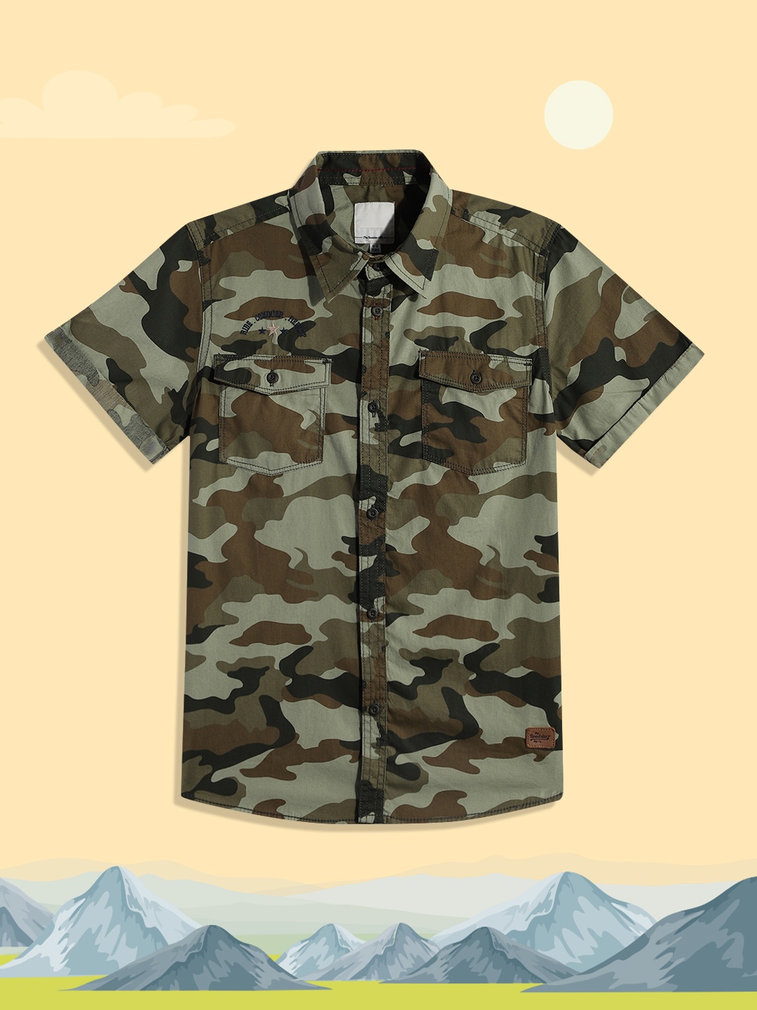 

UTH by Roadster Boys Olive Green Camouflage Pure Cotton Casual Shirt